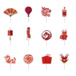 12 drapeaux et g�teaux de f�te sur le th�me de l'ann�e du dragon avec de petits drapeaux et des tasses ...