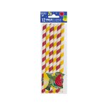 12 pailles rayees 18cm rouge jaune