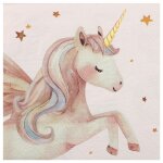 12 serviettes papier licorne magique 33cm rose