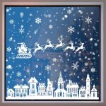 134 stickers noel fenetre electrostatique, blanche flocons de neige et maison r�utilisable decoration ...