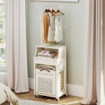2 en 1 meuble etag�re mobile pliable costway, porte - v�tements, 30l panier � linge multi - couches, ...