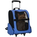 2 en 1 trolley chariot sac a dos sac de transport a roulettes pour chien chat bleu