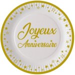 2 lots de 8 assiettes rondes jetables joyeux anniversaire en carton dor� or mat de 23 cm ref / a23d00 ...