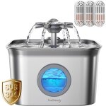 2, 8l fontaine a eau chat, fontaine a eau pour chat inox avec 3 filtres, ultra silencieux, niveau d'eau ...