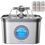 2, 8l fontaine a eau chat, fontaine a eau pour chat inox avec 3 filtres, ultra silencieux, niveau d'eau ...