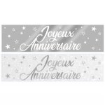 2 banni�res joyeux anniversaire blanche et argent�e m�tallique (x1) ref / banm00
