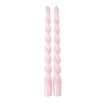 2 bougies flambeau torsadees 25cm 7h rose poudre