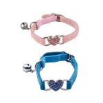 2 breloques en forme de coeur et de cloche pour chat, collier de scurit elastique ajustable en velours ...