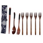 2 ensemble japonais en bois de table: 1 set fourchettes en bois salade fourchette et 1 set dessert baguettes ...