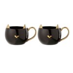 Paris prix - lot de 2 mugs en porcelaine chat 400ml noir & or Paris prix - lot de 2 mugs en porcelaine chat 400ml noir & or