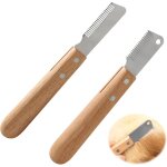 2 pcs couteau a trimmer pour chien, couteau de coupe comme peigne avec manche ergonomique en bois pet ...