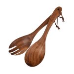 2 pcs / set couverts a salade en bois cuillre a salade et fourchette ensemble ustensiles de cuisine