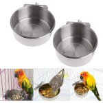 2 pcs stainless steel feeding bowl for birds parrot feeder feeding bowl cage hanging feeding cup bird ...
