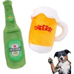 2 pieces soft beer bottle plush dog toy squeaky dog toy beer bottle dog toy beer mug for puppies small, ...