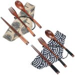 2 set couverts en bois vaisselle couverts ensemble ustensiles de voyage ligne attache couverts rutilisables, ...