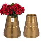 2 x flacon vase bougie c?ur de cimetière dorée 25, 5x21 cm composition funéraire 2 x flacon vase bougie c?ur de cimetière dorée 25, 5x21 cm composition funéraire