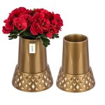 2 x flacon vase cimeti�re dor� c�ne ajour� 25x20 cm composition fun�raire d'or