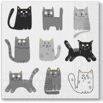 20 serviettes en papier 33 x 33 cm chats gris