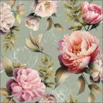 20 serviettes papier fleurs pivoines 33cm vert