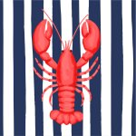 20 serviettes papier homard rayures marine 33cm