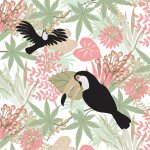 20 serviettes papier toucan pastel tropical 33cm