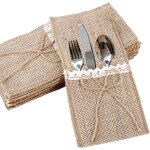 20pcs porte couvert sac toile jute dentelle mariage pochette de vaisselle fourchette jute vintage baptme ...