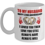 22 ans 22e anniversaire de mariage cadeau de mariage pour lui, hommes, mari de femme, bagues d'amour ...