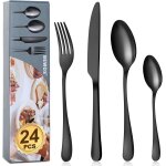 24 pièces ensemble de couverts noir mat de haute qualité en acier inoxydable, couverts set fourchettes, ... 24 pièces ensemble de couverts noir mat de haute qualité en acier inoxydable, couverts set fourchettes, ...
