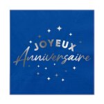 24 serviettes papier anniversaire 33cm bleu