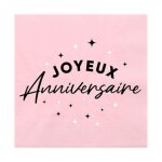 24 serviettes papier anniversaire 33cm rose