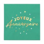 24 serviettes papier anniversaire 33cm vert