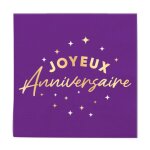 24 serviettes papier anniversaire 33cm violet