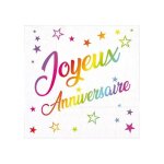 24 serviettes papier anniversaire multicolore 33cm