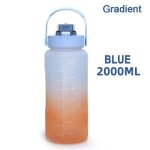 2l - gradient bleu - bouteille d'eau de motivation et dehors en plastique avec paille, marqueur de temps, ...