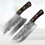 2pcs - couteau de chef forgé a la main en acier plaqué a haute teneur en carbone, couperet chinois de ... 2pcs - couteau de chef forgé a la main en acier plaqué a haute teneur en carbone, couperet chinois de ...