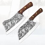 2pcs - couteaux de cuisine chinois couperet a viande forg, couteau de chef de boucher en acier inoxydable ...