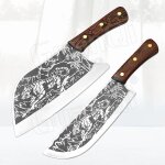 2pcs - couteaux de cuisine chinois couperet a viande forg, couteau de chef de boucher en acier inoxydable ...