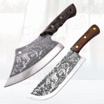 2pcs - couteaux de cuisine chinois couperet a viande forg, couteau de chef de boucher en acier inoxydable ...