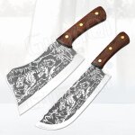 2pcs - couteaux de cuisine chinois couperet a viande forg, couteau de chef de boucher en acier inoxydable ...