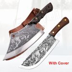 2pcs avec couverture - couteaux de cuisine chinois couperet a viande forg, couteau de chef de boucher ...