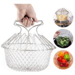 2pcs panier � salade pliable en acier inoxydable pour les aliments frits ou fruits