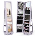 3 en 1 armoire  bijoux sur pieds costway pivotante  360 degrs, grand miroir psych et etagre de rangement ...