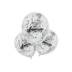 3 ballons latex bio confettis anniversaire argent
