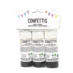 3 canons a confettis papier soie 11cm noir or