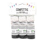 3 canons a confettis papier soie 11cm noir or rose