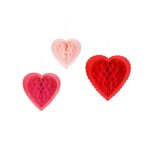 3 deco c�ur papier alveole 20 - 30cm rouge rose