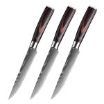 3 pices - couteau a steak damas en acier inoxydable, couperet a viande, couteau a trancher, couteau ...