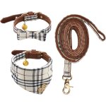 3 pi�ces ensemble collier et laisse pour chien, r�glables n�ud papillon bandana avec clochette pour ...