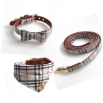 3 pi�ces ensemble collier et laisse pour chien, r�glables n�ud papillon bandana avec clochette pour ...