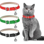 3 pi�ces colliers de chat en cuir avec cloche polie r�glables pour chat petit chiens de moyenne taille ...
